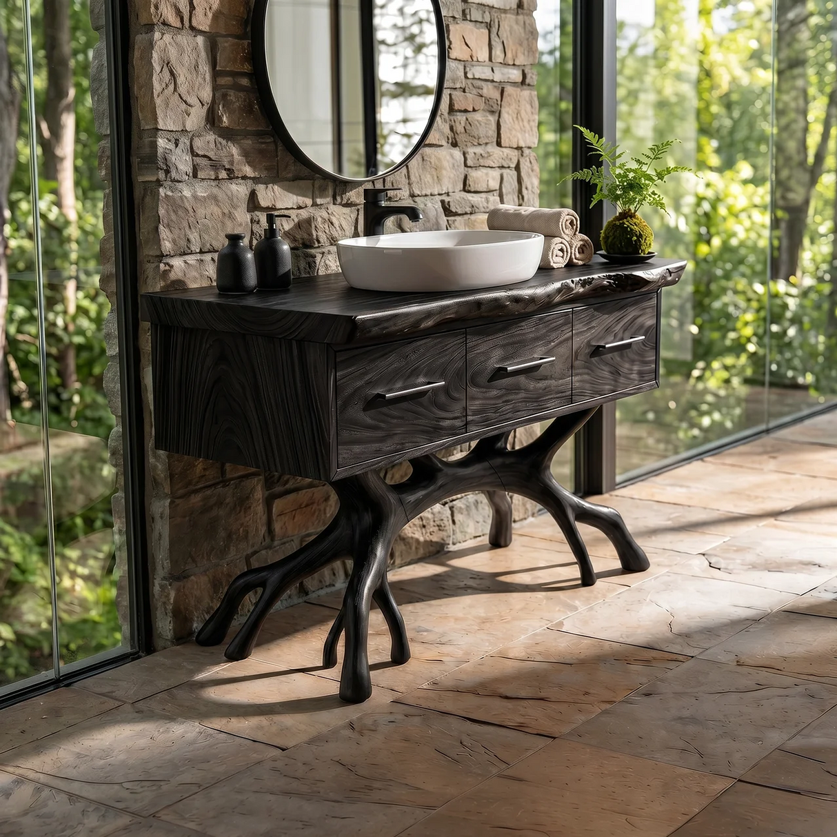 Tropical Wooden Vanity Cabinet With Drawers Spa Bathroom