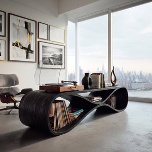 Contemporary Wooden Record Cabinet Curved Design For Living Room