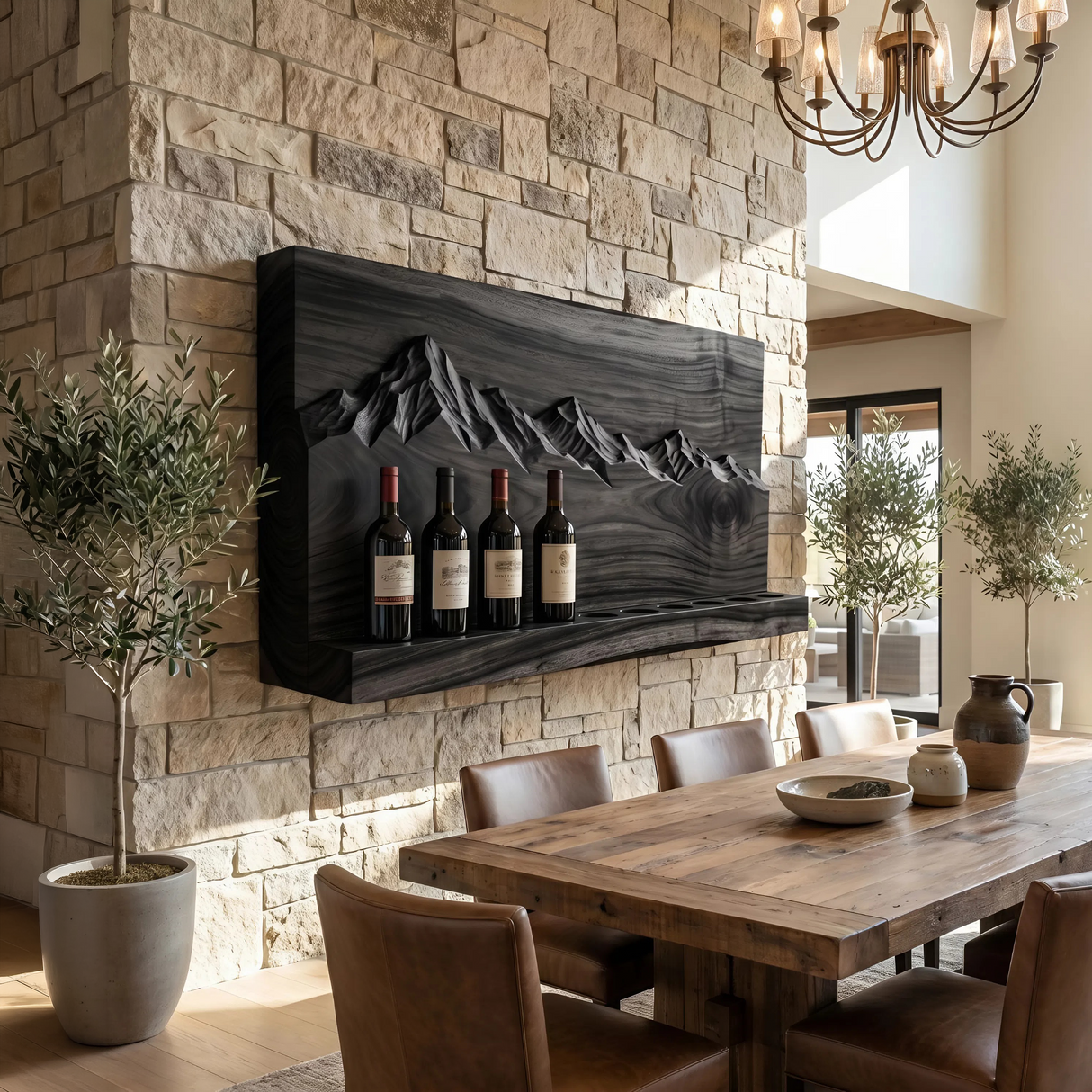 Rustic Mountain Inspired Wine Holder For Living Room Wall