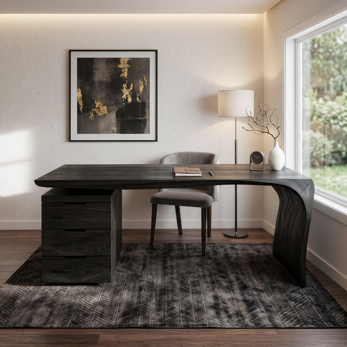 Modern Carved Desk Curved Leg With Drawer Cabinet For Workspace