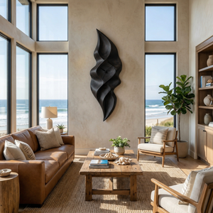 Contemporary Wood Wall Clock With Wave Sculpture For Minimalist Bedroom