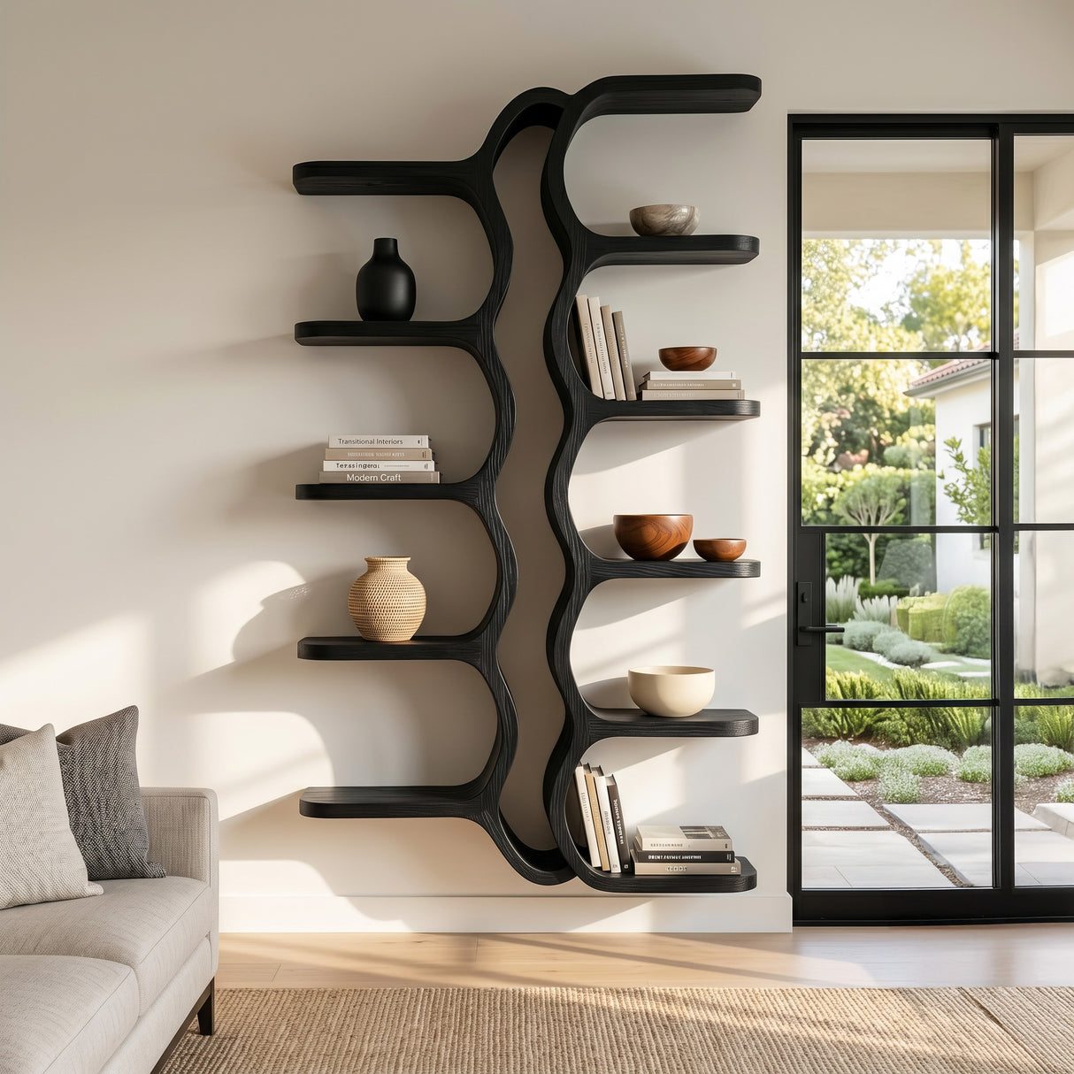 Organic Sculpture Wooden Wall Mounted Shelf For Living Room
