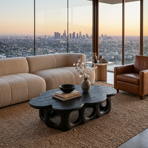 Wooden Coffee Table With Unique Base For Luxury Living Room