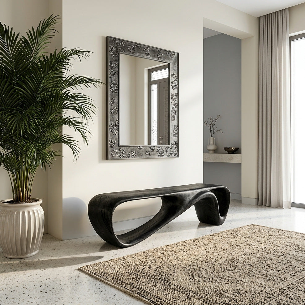 Curved Wooden Bench For Minimalist Living Room Decor