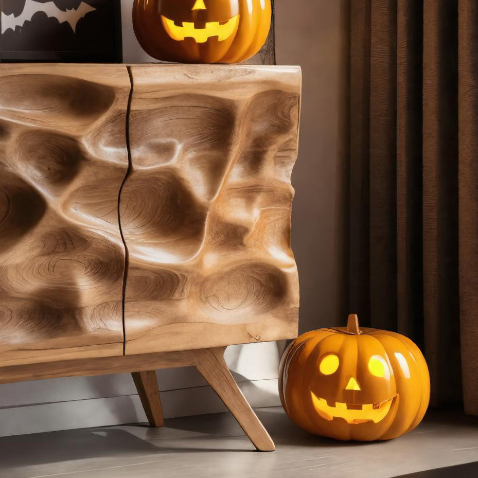 Artistic Halloween Wavy Wood Sideboard For Living Room Or Hallway