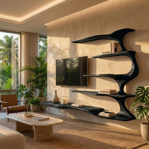 Organic Natural Wood TV Shelf For Living Space