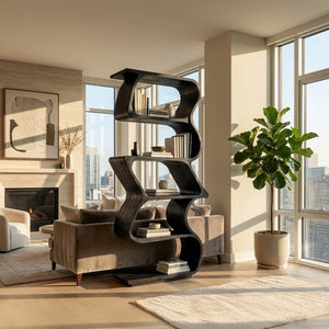 Modern Sculptural Wooden Bookshelf For Home Display