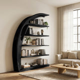 Minimal Curved Wooden Bookshelf For Living Room Display