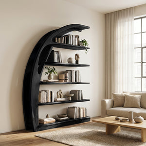 Minimal Curved Wooden Bookshelf For Living Room Display