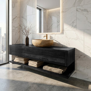 Mid Century Wooden Floating Bathroom Vanity For Bathroom