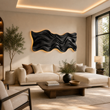 Modern Wood Wall Art With Wave Sculpture For Living Room