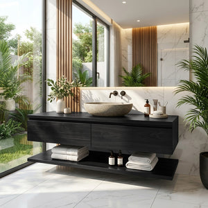 Minimalist Natural Wood Wall Mounted Bathroom Vanity For Bathroom