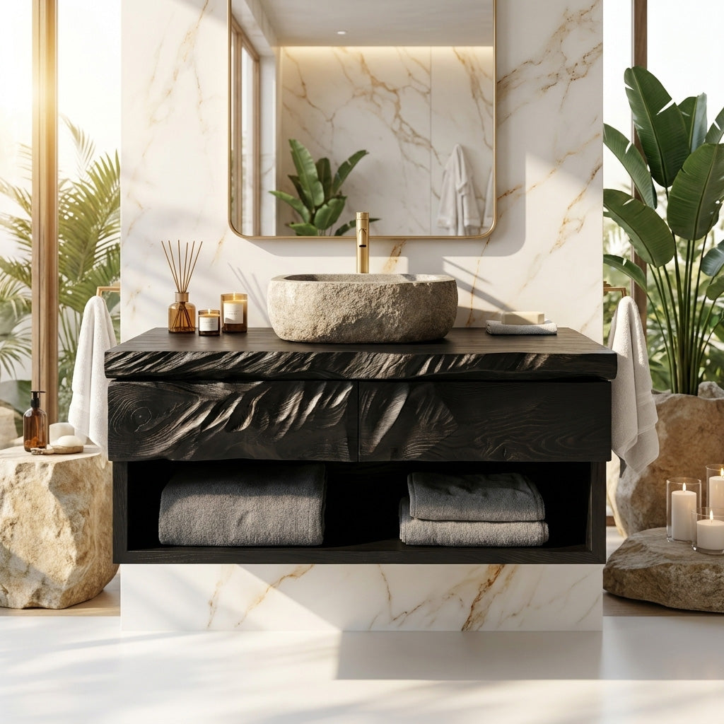 Modern Organic Floating Wooden Bathroom Vanity For Bathroom