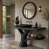 Sculptural Wood Sink Cabinet For Tropical Powder Room