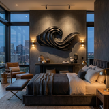 Artistic Wave Inspired Wood Wall Art For Apartment Interior