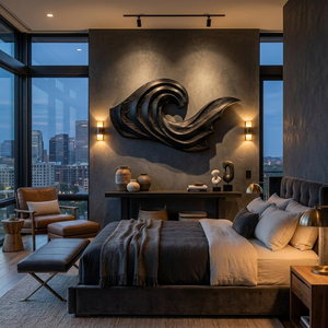 Artistic Wave Inspired Wood Wall Art For Apartment Interior