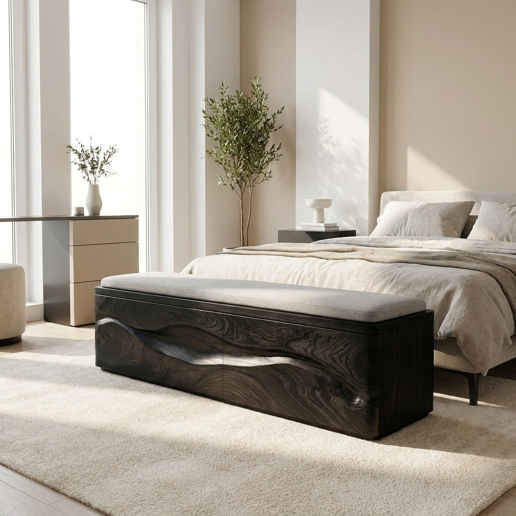 Modern Natural Wood Storage Bench For End Of Bed