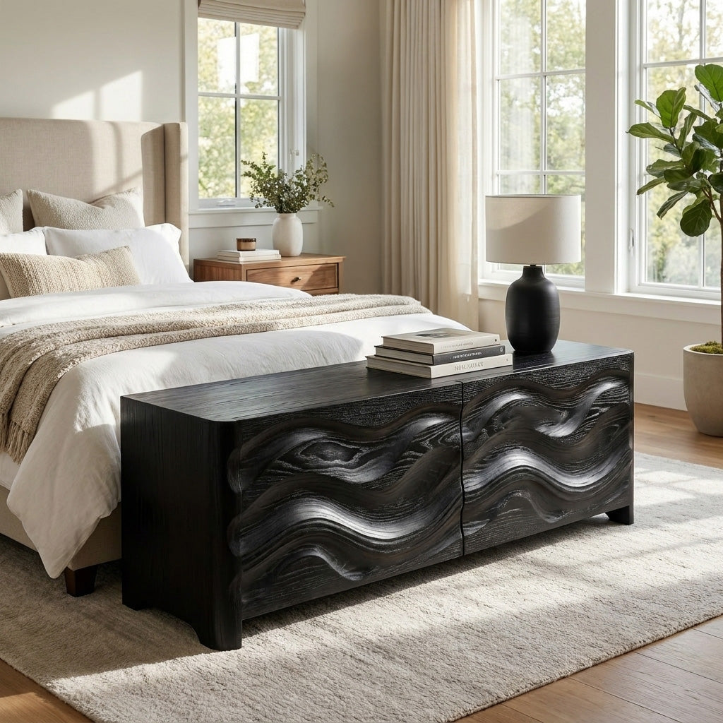 Contemporary Wooden Storage Bench For Bedroom Space