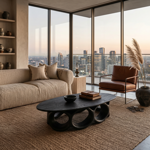 Modern Oval Coffee Table With Sculptural Hollow Base For Living