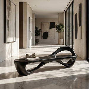 Handcrafted Sculptural Wooden Bench For Living Room Space