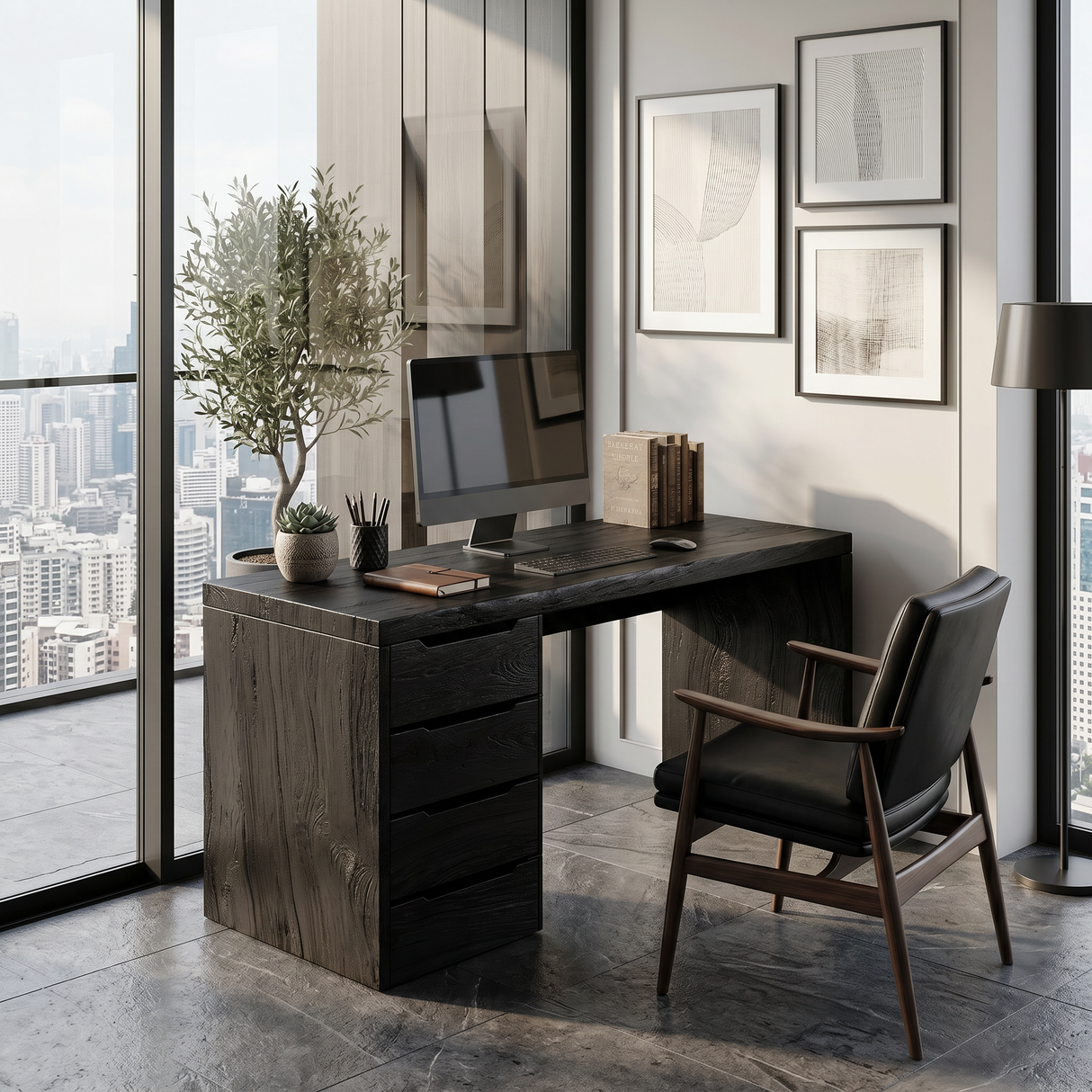 Minimalist Work Desk With Metal X Legs For Studio Room