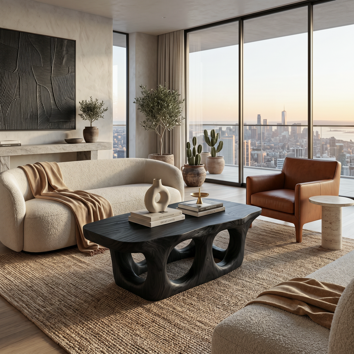 Organic Coffee Table With Sculptural Open Arch Base For Living