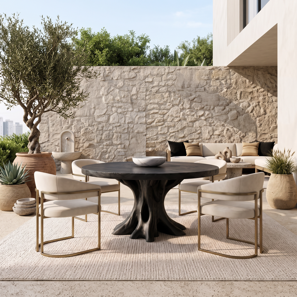 Contemporary Round Dining Table Inspired Tree Pedestal For Luxury Dining