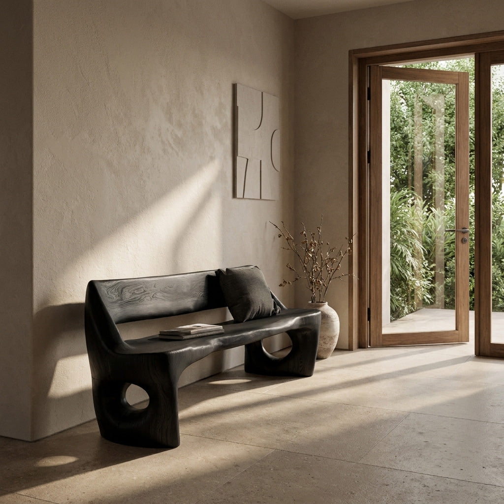 Modern Natural Wood Statement Seating Bench For Living Room