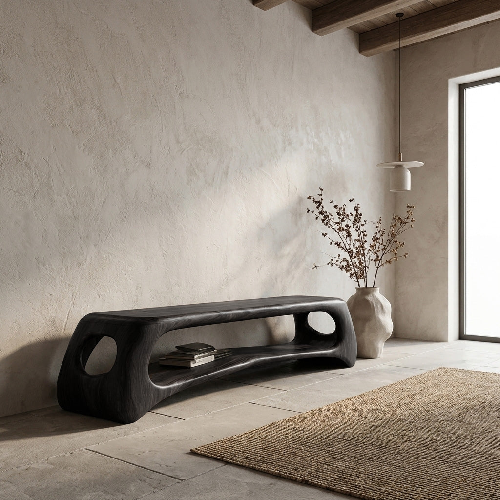 Minimal Natural Wood Gallery Bench For Living Room