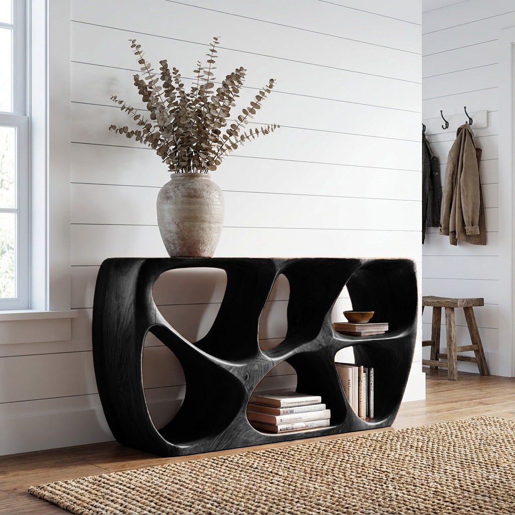 Elegant Wood Console Table With Open Storage For Living Room