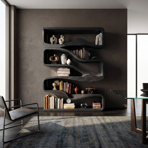 Modern Curved Bookshelf With Flowing Design For Bedroom