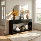 Handcrafted Wooden Console Table With Drawers For Living Room