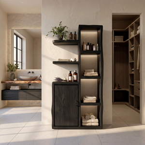 Japandi Open Shelf Storage Cabinet Wellness Suite