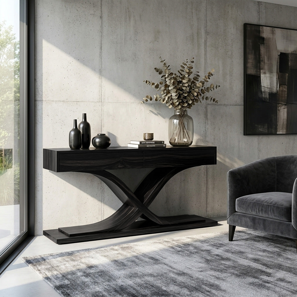 Sculptural Wooden Console Table For Modern Living Room