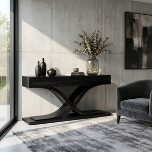 Sculptural Wooden Console Table For Modern Living Room