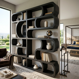 Modern Sculptural Bookshelf With Symmetrical Curves For Living Room Or Office