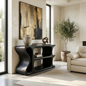 Organic Sculptural Wooden Console Table For Cozy Living Room