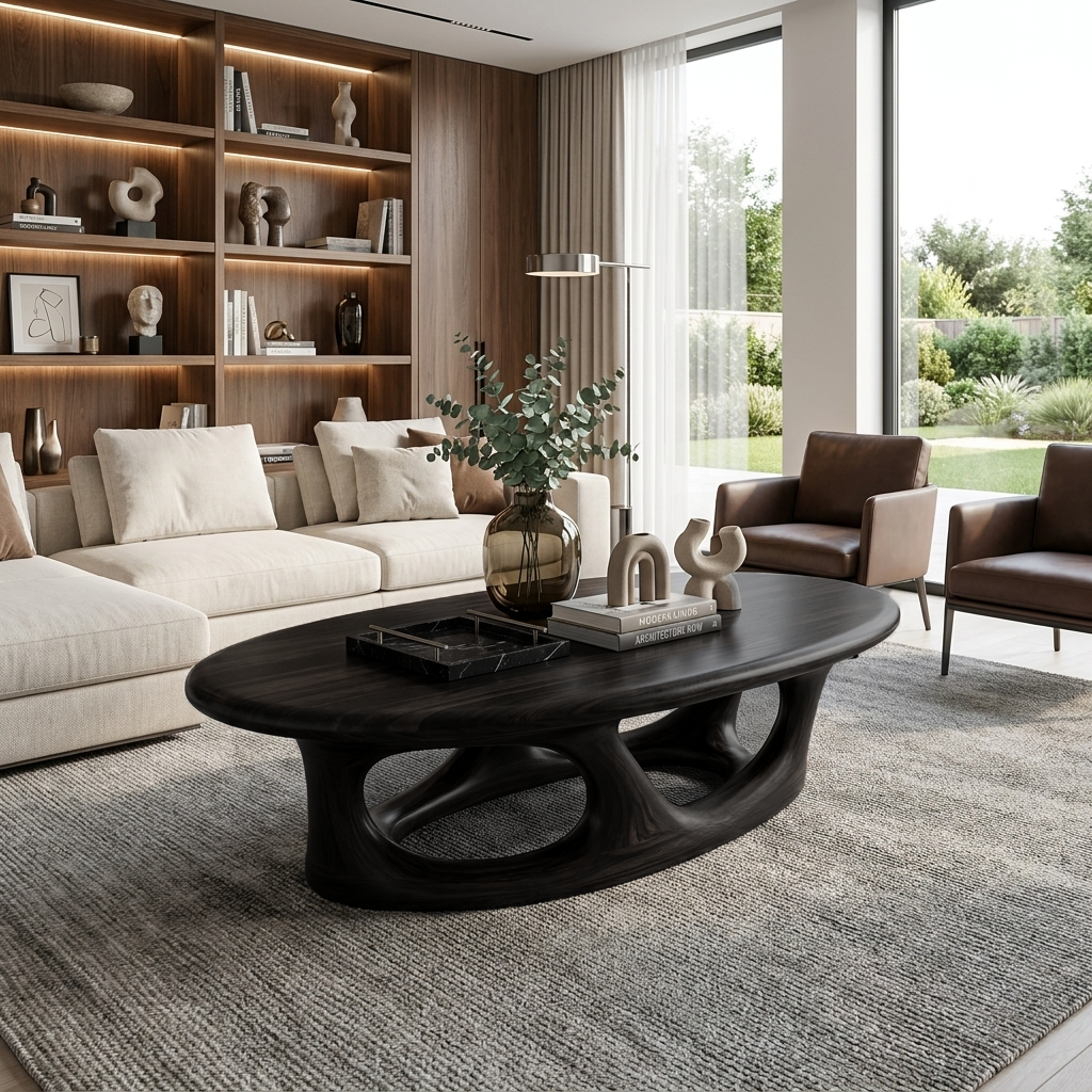 Organic Coffee Table With Hollow Sculptural Base For Living Room