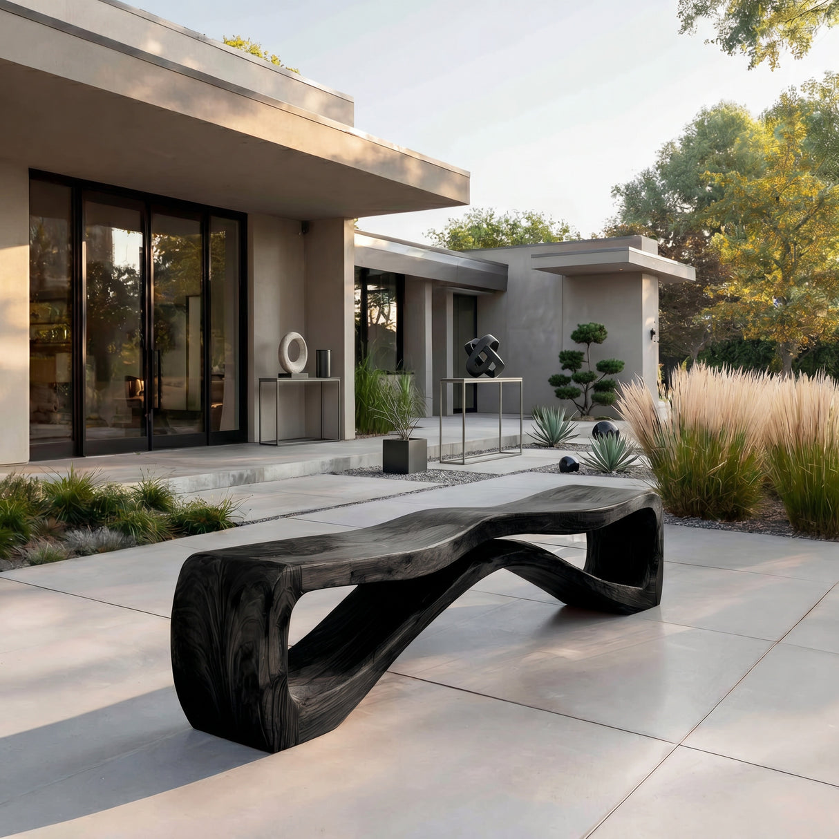 Organic Sculptural Natural Wood Outdoor Bench For Garden Patio