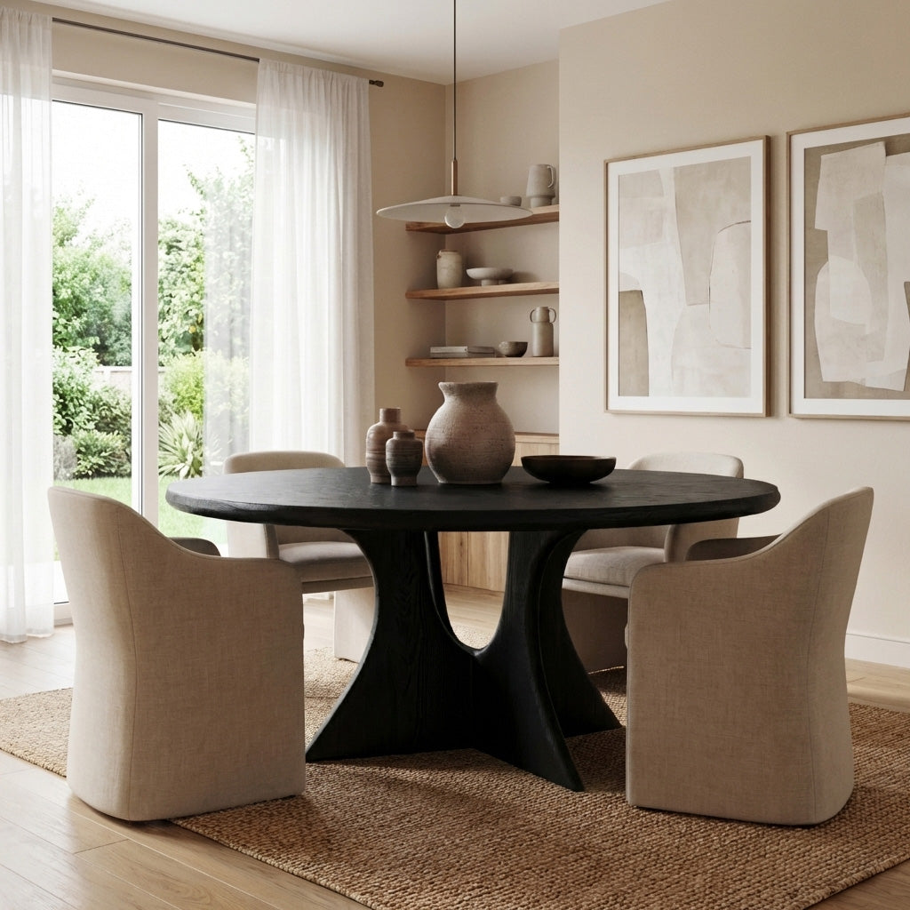 Organic Round Wooden Dining Table For Dining Room