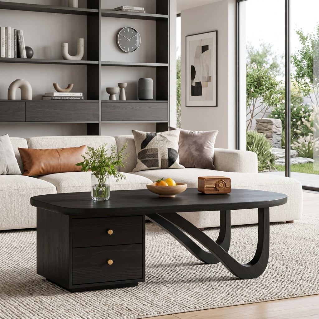 Modern Wooden Coffee Table With Storage Drawer For Living Room