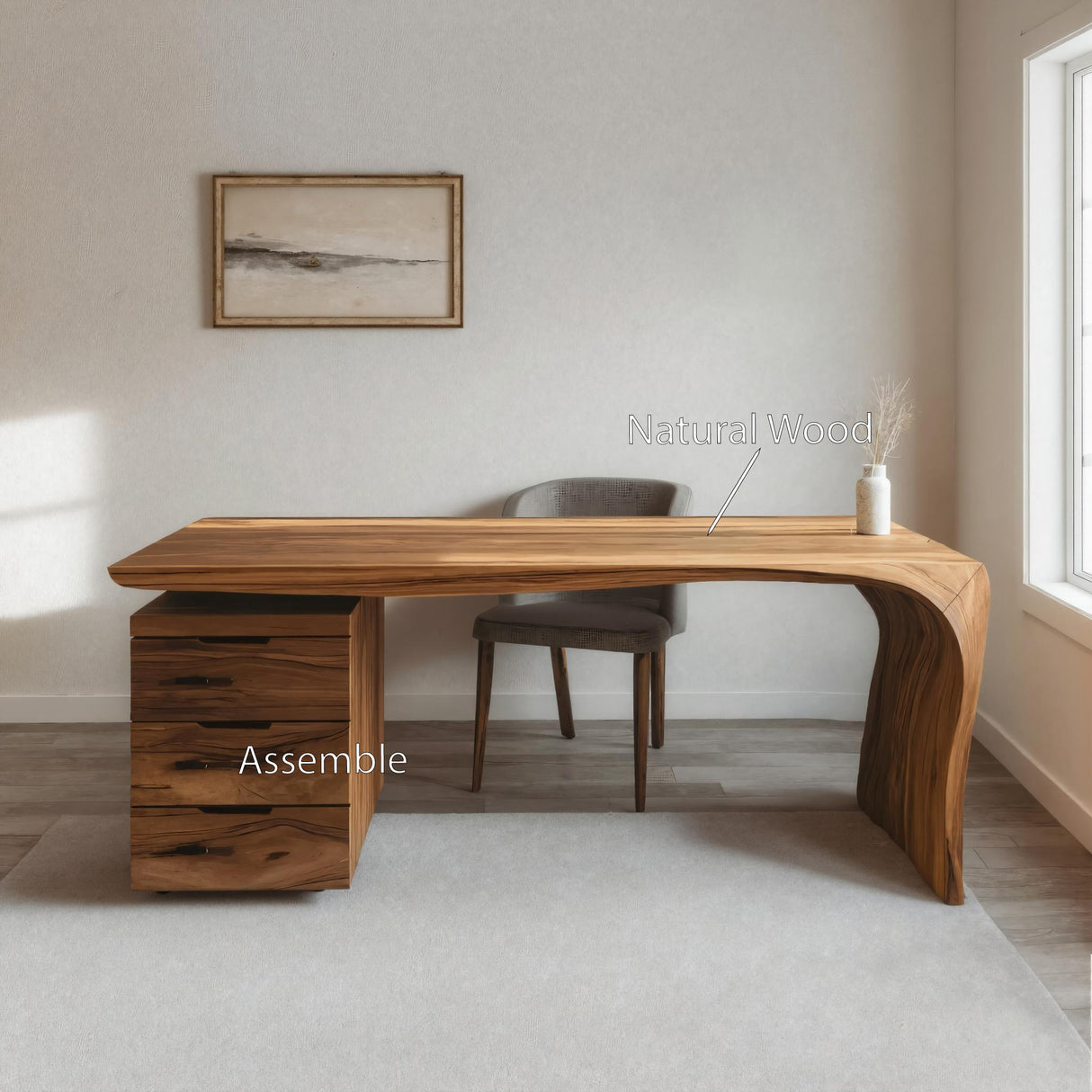 Modern Carved Desk Curved Leg With Drawer Cabinet For Workspace
