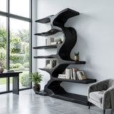 Organic Sculptural Wooden Bookshelf With Tiers For Living Room