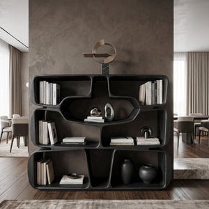 Modern Sculptural Bookshelf With Organic Curves For Living Room