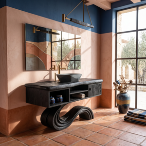Modern Curved Vanity With Open Storage For Bathroom