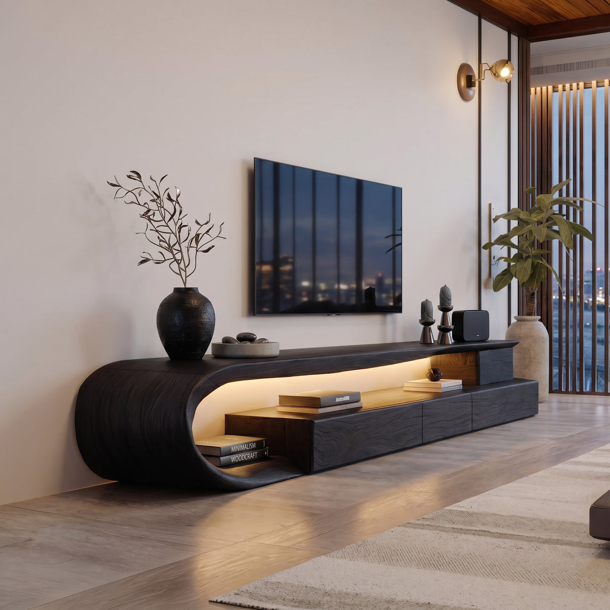 Modern Curved TV Console With Drawer For Living Room