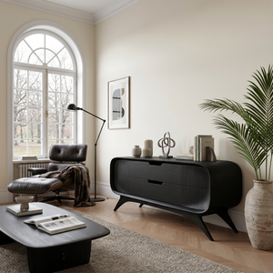 Mid Century Curved Sideboard For Holiday Or Living Room