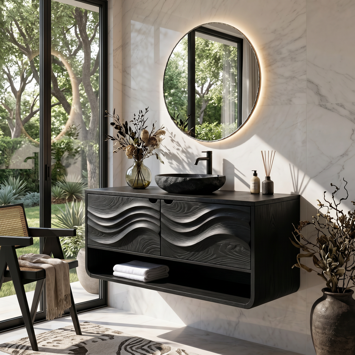 Scandinavian Floating Vanity With Cabinet For Apartment
