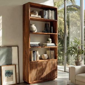 Minimal Wooden Bookcase For Coastal Living Room