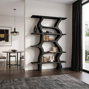 Modern Bookcase With Curved Open Shelf For Living Room